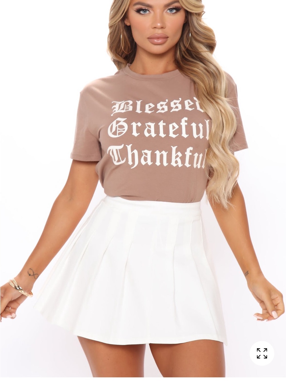 Fashion Nova Brown Graphic Tee with White Old English Writing